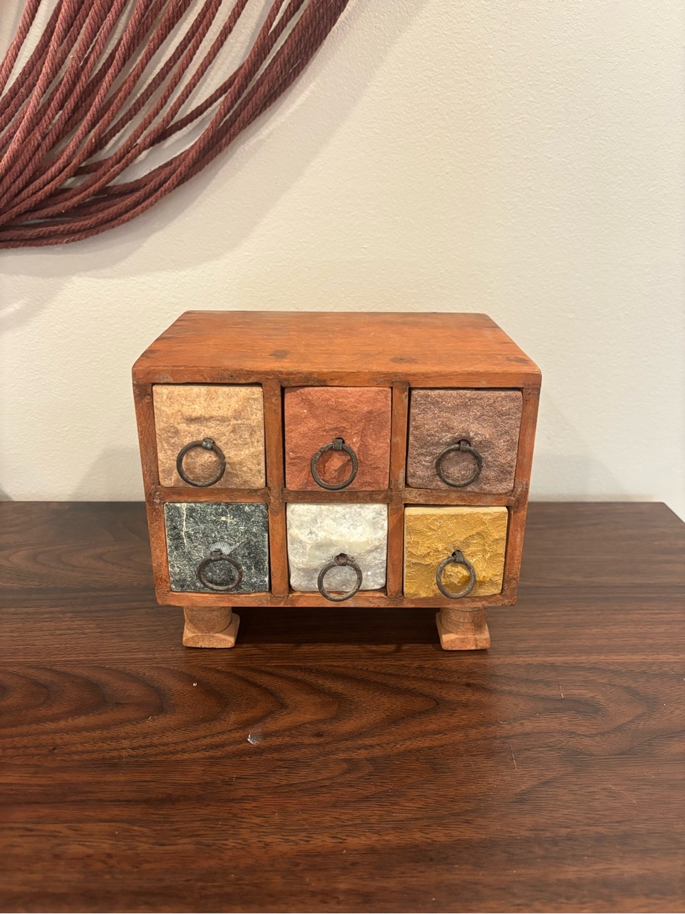 Vintage Stone Faced Wood Apothecary Cabinet